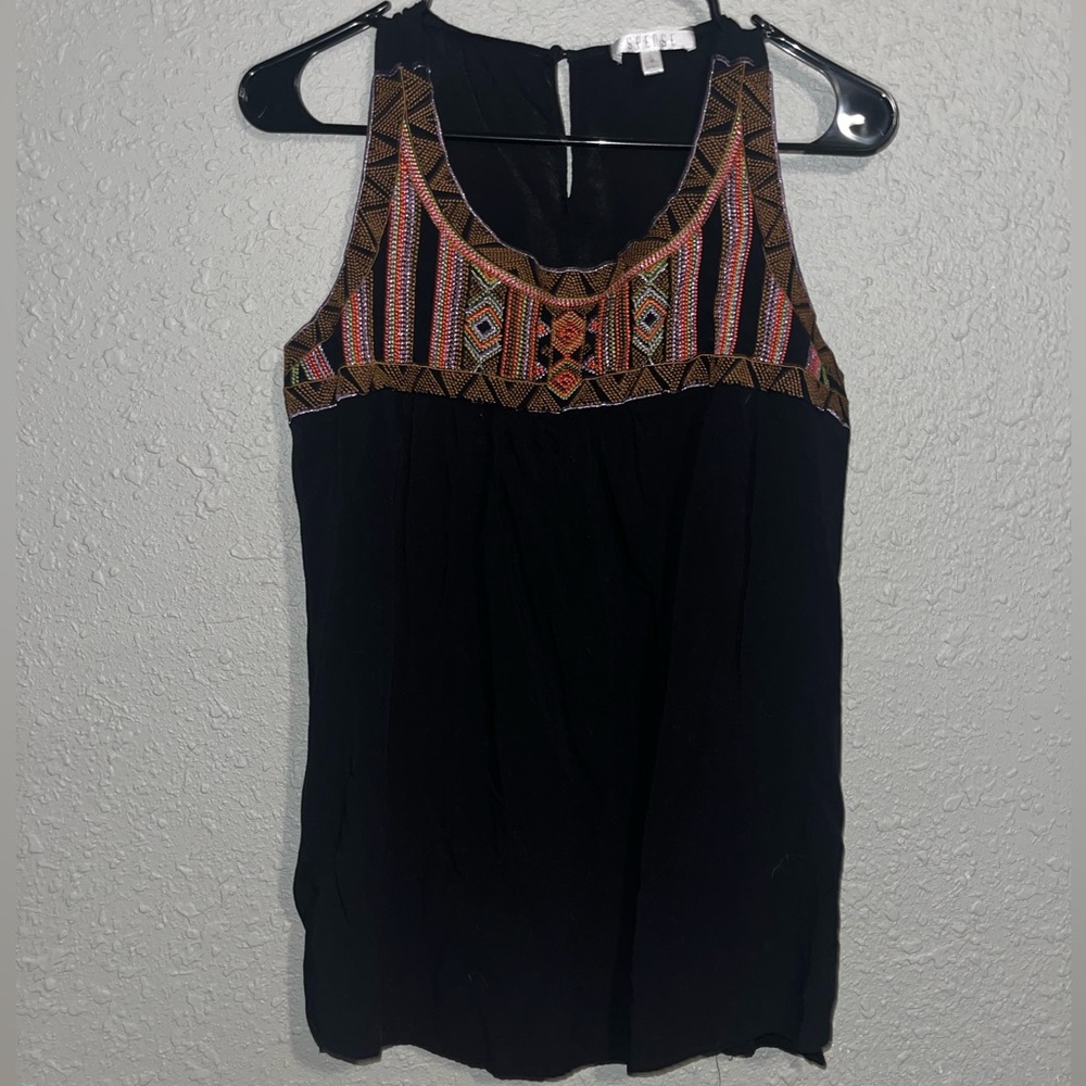 Black Embroidered Aztec Design Tank Top